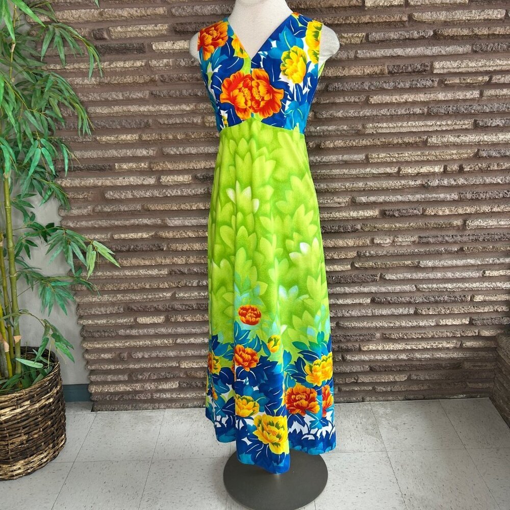 Malihini Hawaiian Dress Vintage 70s Maxi Sleeveless Floral Size 14 - Picture 10 of 10